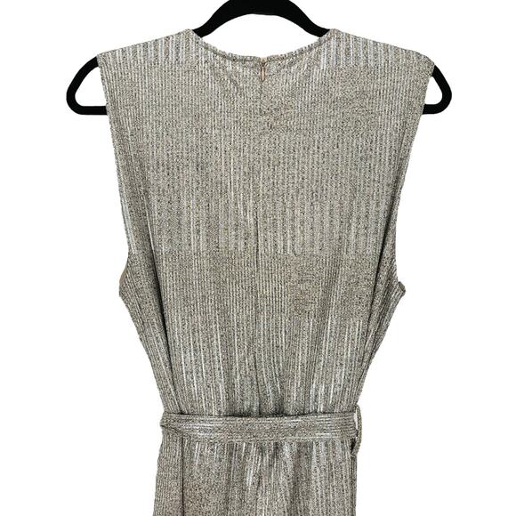 BISHOP + YOUNG JUMPSUIT Women's Size Large METALLIC SILVER Sleeveless Front Tie - Picture 3 of 7